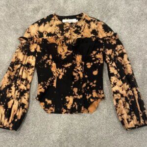 Marques Almeida Black Brown Acid Wash Puff Sleeve Corset Blouse Size Small